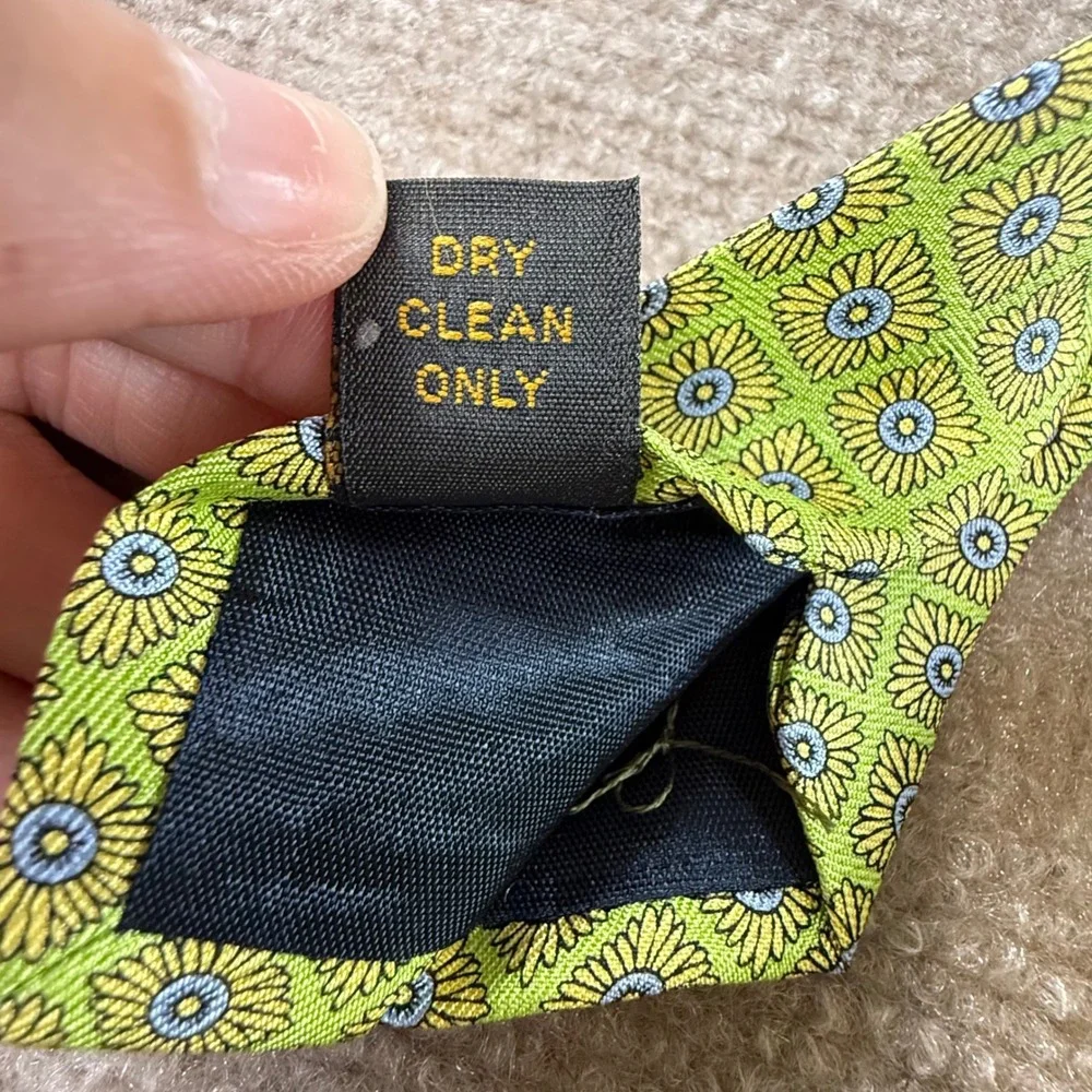 Peter Blair Mens Silk Tie Lime Green Yellow Blue Floral Geometric Made in USA